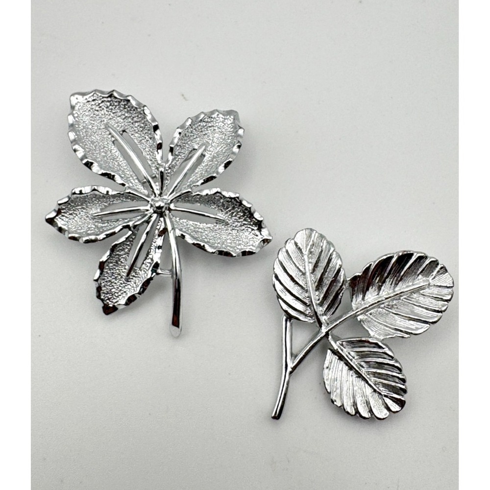 Vintage Sarah Coventry Brooch Lot 2 Silver‎ Tone Ivy Maple Leaf Pins Textured